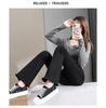 2024 Women's High-Waisted Black Micro-Flare Jeans - Slimming, Petite, Elastic Bell Bottoms with Raw Hem