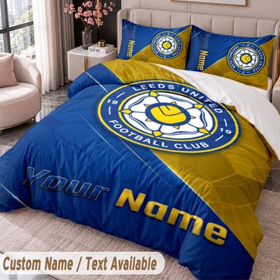 Leeds United Printed Bedding Set Custom Name Text 1 Duvet Cover 2 Pillowcases For Bedroom