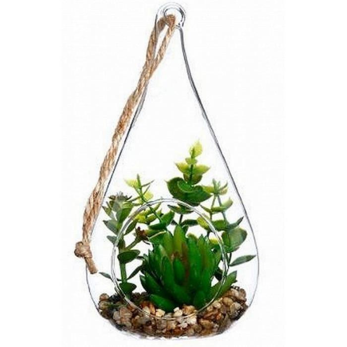 Suspension Plantes Artificielles - Jja - Terrarium 20 Cm - Forme Goutte - Vert - Modèle Aléatoire