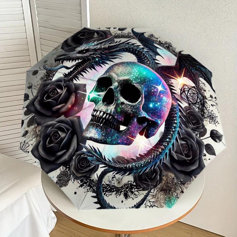 

1pc Galactic Dragon Skull Roses Umbrella with Plastic Handle,Suitable for All Seasons Home Travel Outdoor UmbrellaDD1625