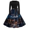 Women's Casual Fashion Round Neck Long Sleeve New Year Printed Retro Dress