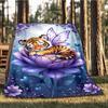 1pc Tiger Fairy Flower Throw Blanket Polyester Fiber, Lightweight Flannel, Soft & Warm, All Season Use for Outdoor, Camping Digital Print