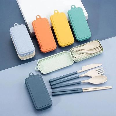 Portable Travel Cutlery Set, 4pcs Knife Fork Spoon Chopsticks Tableware, Eco - Friendly Utensil Box