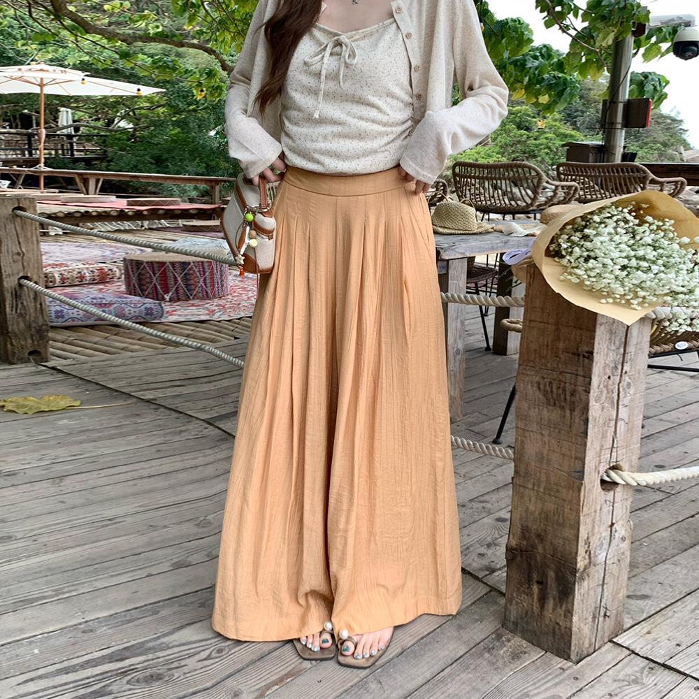 

26 Years Spring-Summer Cloud Cotton Relaxed Wide Leg Pleated Casual Pants One Size оранжевый