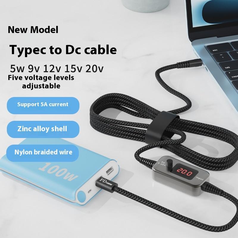 

Кабель живлення USB C до DC 100 Вт Type C до DC з регулюванням 5 В-20 В Підвищувальний модуль Кабель для швидкої зарядки Адаптер-перехідник чорний