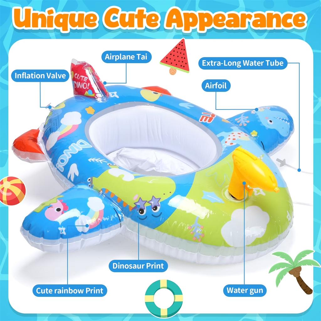 Inflatable Baby Pool Float with Safety Seat and Water Spray Gun Toddler Swimming Ring for Outdoor Water Activities and Pool Use