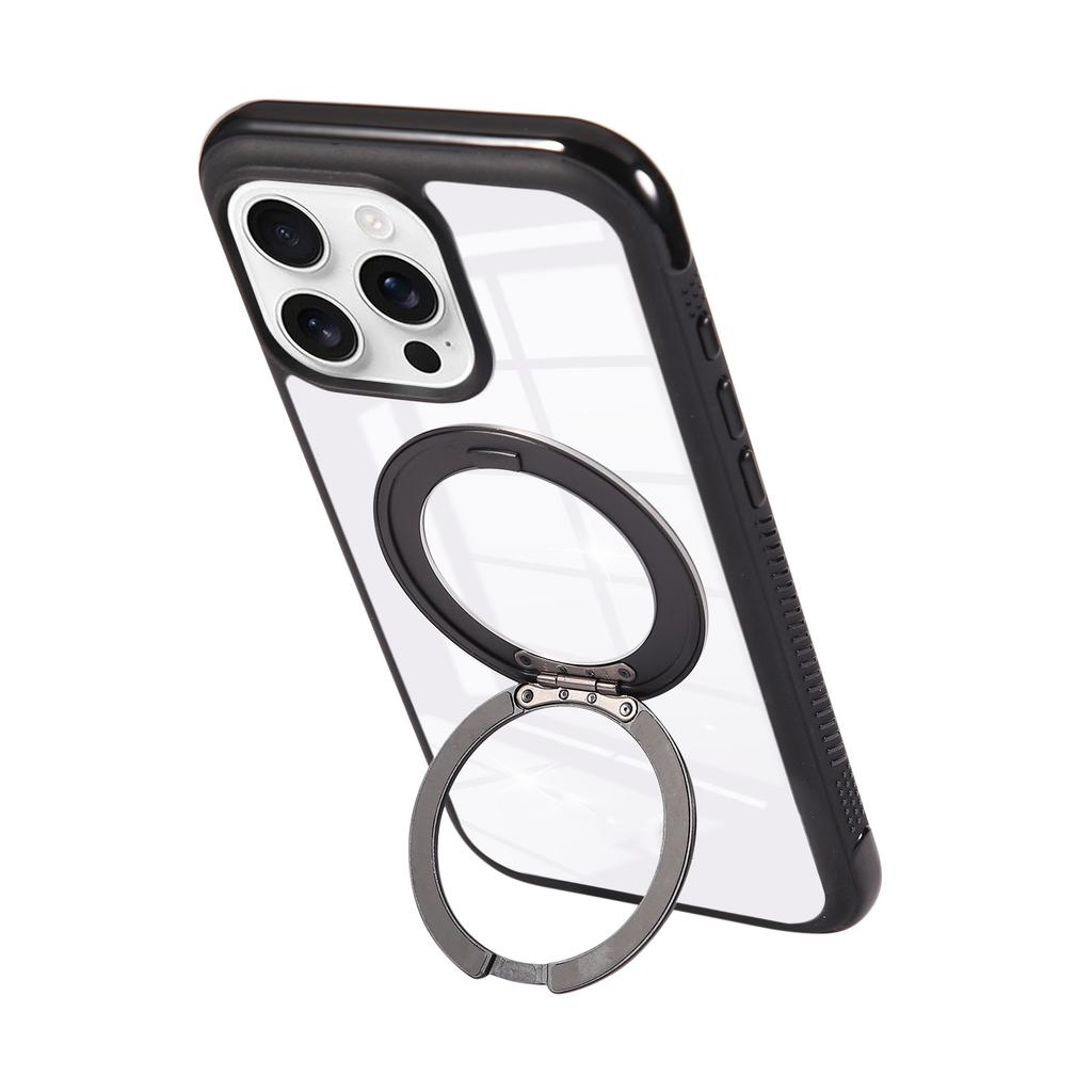 For iPhone 16 Pro Max Magnetic Case Stress Relief Kickstand TPU + PC Transparent Protective Phone Cover
