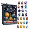 Christmas Countdown Calendar Set with 2D Flat Calendar 24Pcs Space Advent Acrylic Ornament Planet Holiday