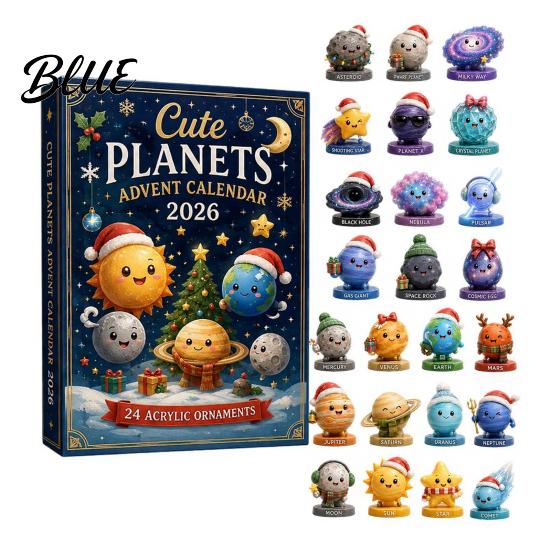 Christmas Countdown Calendar Set with 2D Flat Calendar 24Pcs Space Advent Acrylic Ornament Planet Holiday