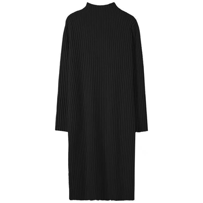 Autumn/Winter Knit Dress with Half-High Collar and Long Sleeves - Versatile Mid-Length Sweater Dress