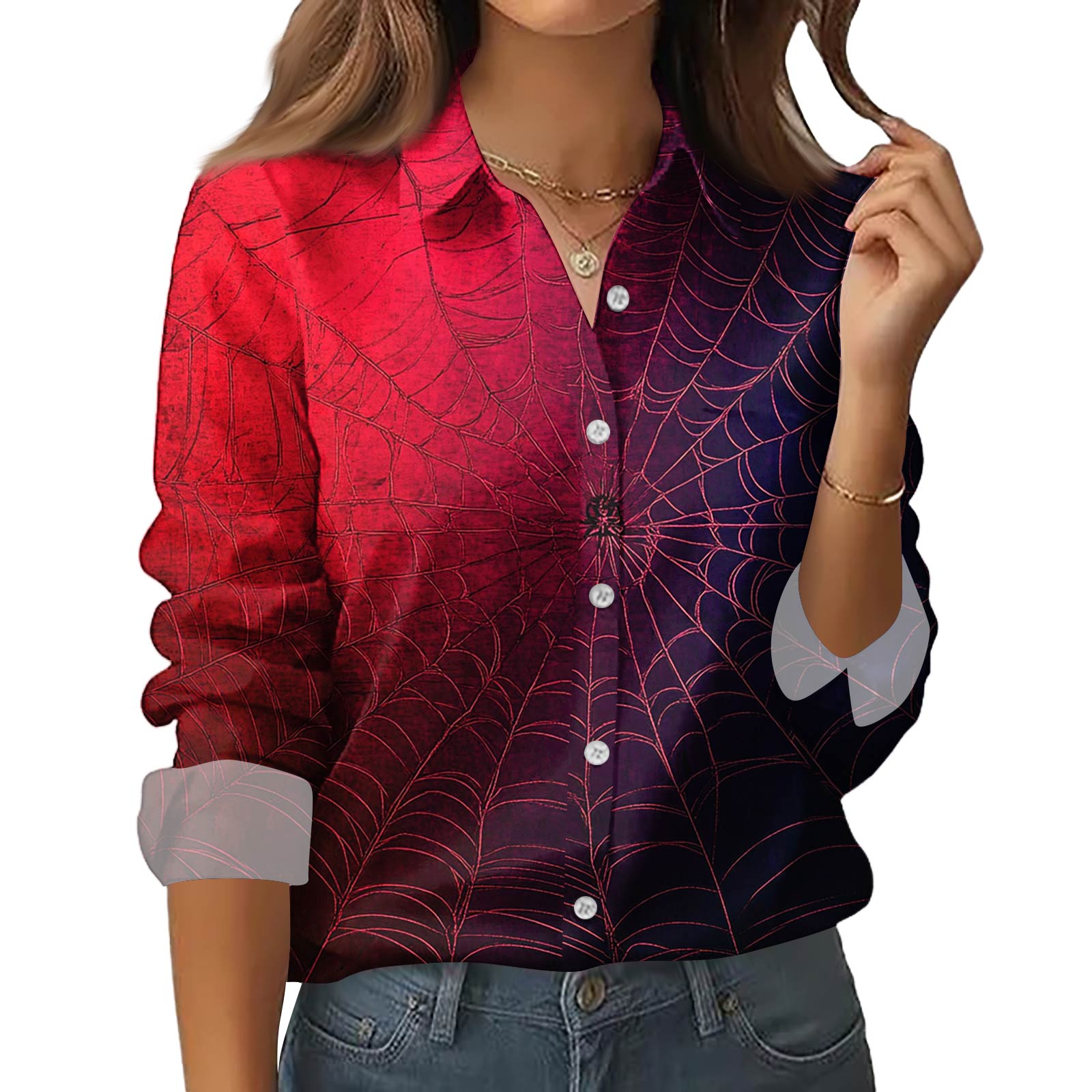 

Женская рубашка-блузка с принтом и пуговицами, длинный рукав, повседневный базовый рубашечный воротник, обычный топ L