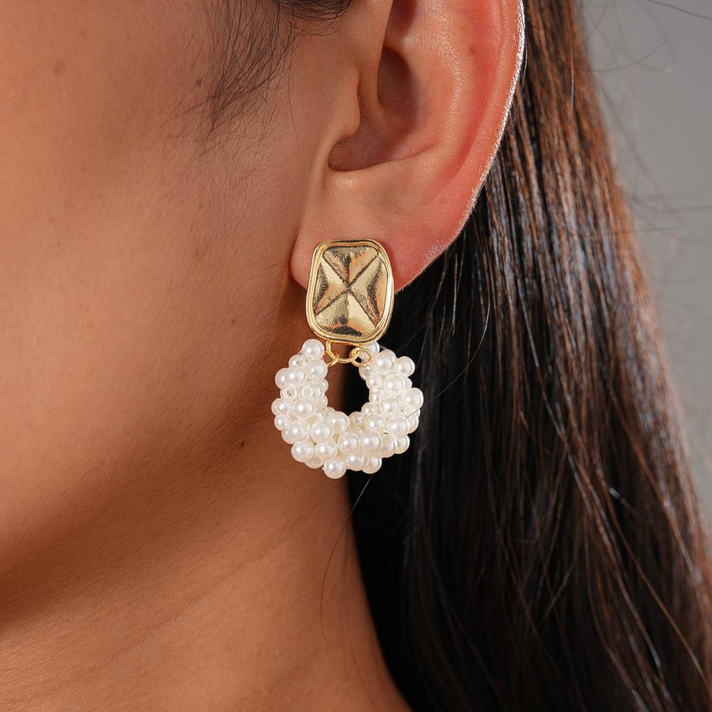 Ten-piece Set of Imitation Pearl Flower Oval Fan-shaped Silver Needle Stud Earrings Niche Earrings