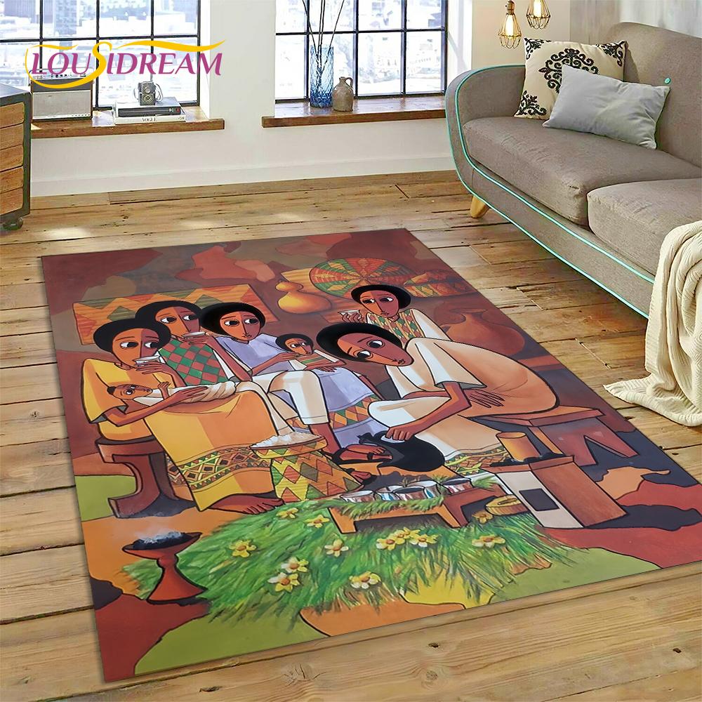 Cartoon Africa Ethiopian Custom Painting Art Carpet Rug for Bedroom Living Room Home Sofa Decoration,kids Large Decor Floor Mat