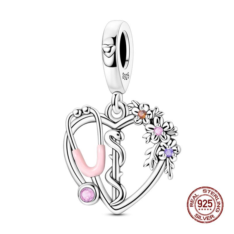 New In Original Charms Copper Cute Panda Holding Heart-Shaped Charms Beads Fit 3Mm Original Bracelet Women Diy Jewelry Gifts