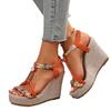 Foreign trade thick-soled wedge sandals women's European and American new woven hemp rope elastic band bohemian high heels