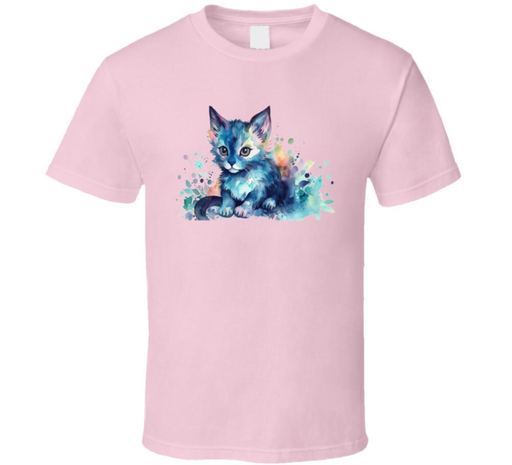 Awesome Cat Painted Tee Colorful Cat Lover TShirt Feline Novelty Unisex T-Shirt S