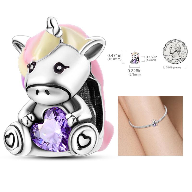 Copper Charms Penguin Unicorn Carousel Pendants Fit Original Pan Bracelet Beads Diy For Jewelry Making