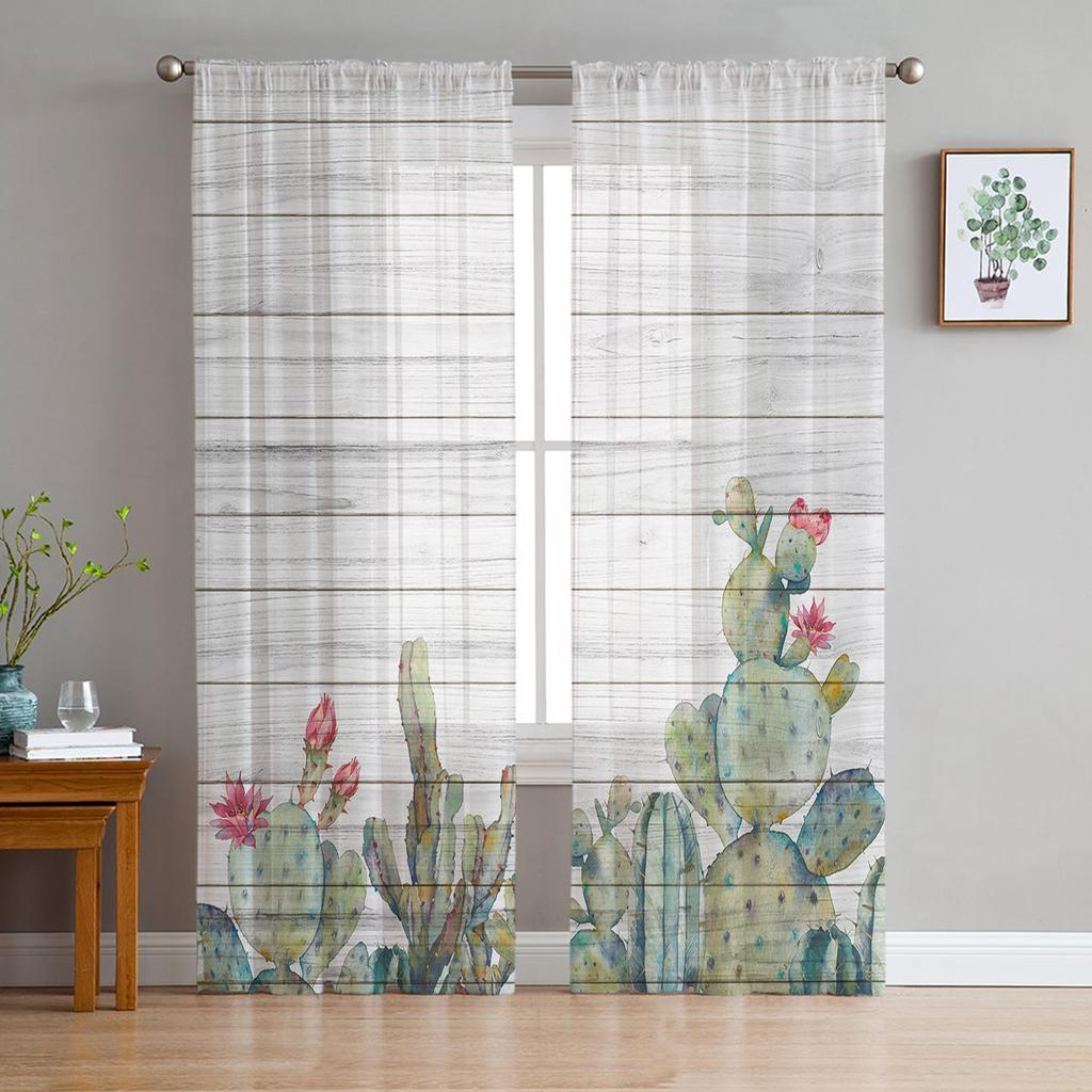 Succulent Cactus Modern Curtains For Living Room Transparent Tulle Curtains Window Sheer For The Bedroom Accessories Decor