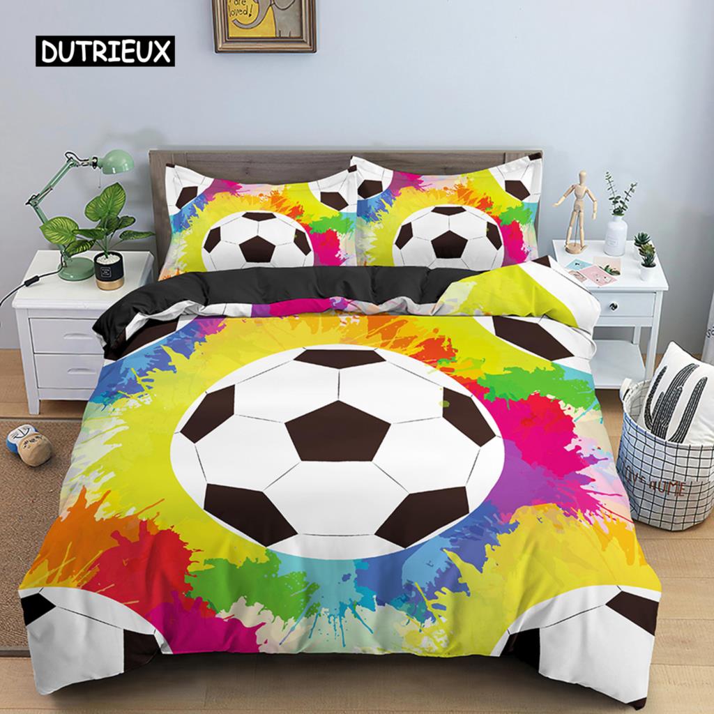 3D Football Duvet Cover Double King Queen Bedding Set 2/3pcs Quilt Cover with Zipper Closure King Size Polyester Comforter Cover
