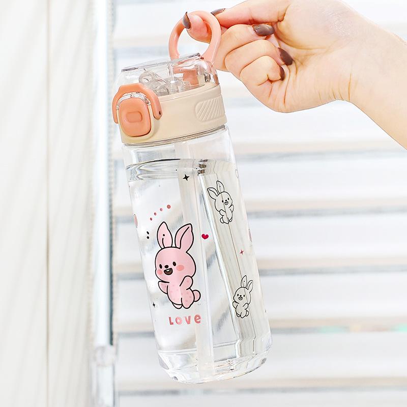 Water bottle summer boys and girls straw cup high value simple fashion portable water cup students go to school easy cup high temperature resistance