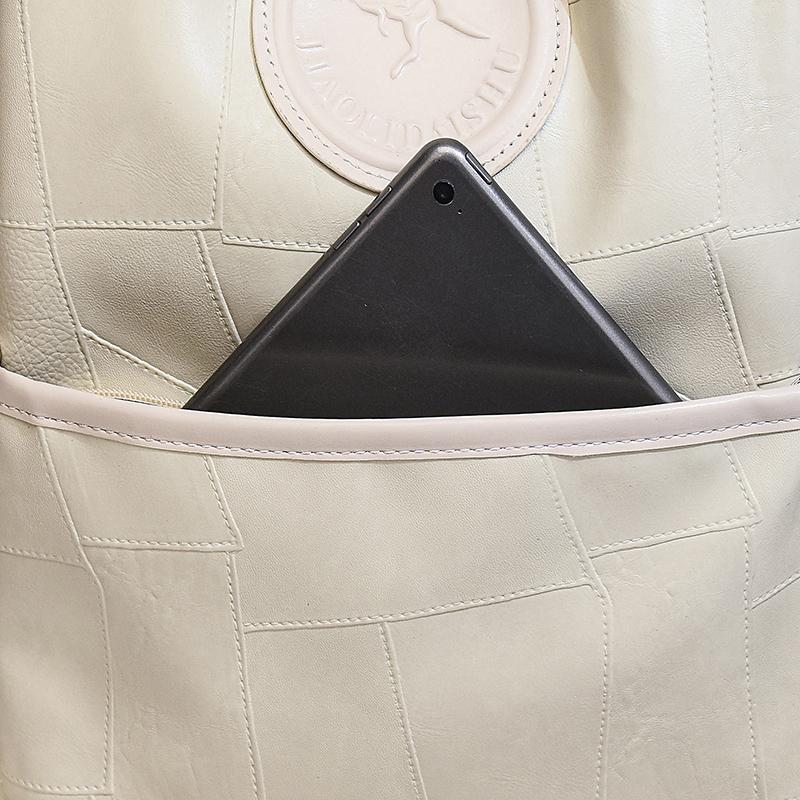 Soft Leather Women Backpack Geometric Pattern Patchwork Backpack Large Capacity Women's Travel Bag