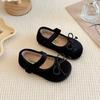 Autumn/Winter Girls' Bow Cotton Baby Flats, Versatile Velvet Low-Cut Princess Shoes