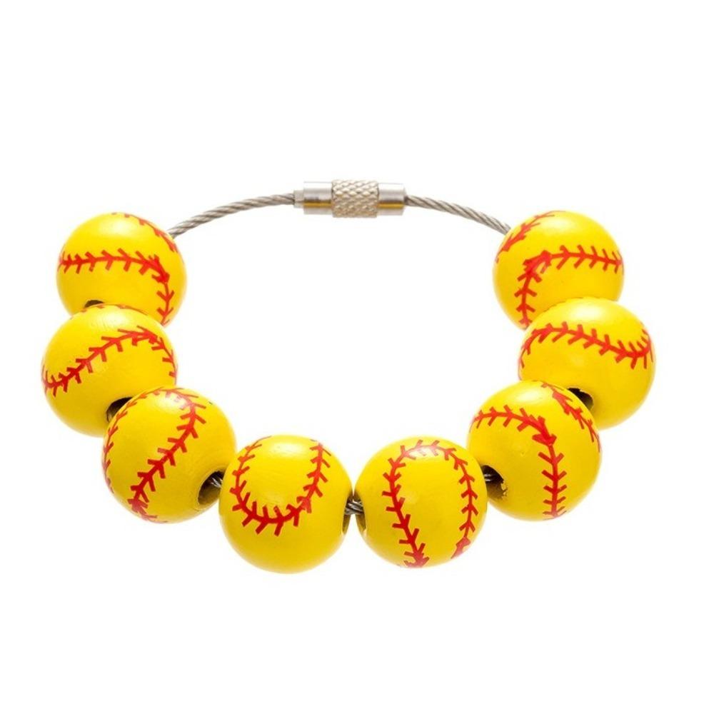 Basketball Themed Baseball Bag Charm Wooden Football Key Ring Hanging Bracelet Charm  Tote Decor