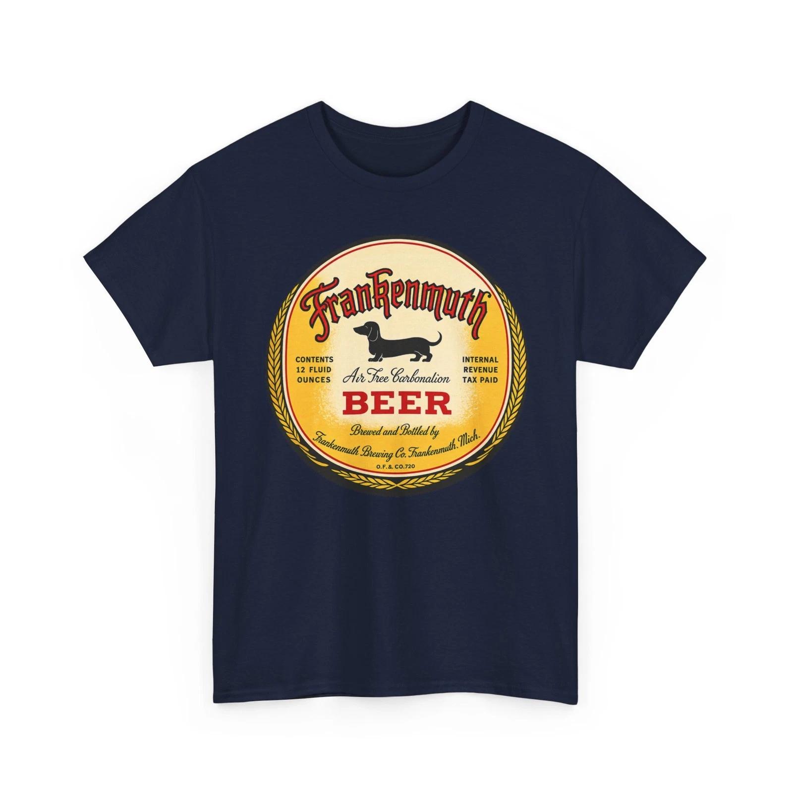 Frankenmuth Beer Dachshund Dog MI Brewing Co. Retro Breweriana Label T-Sirt S