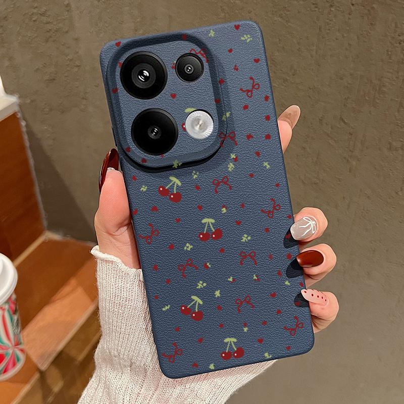 Kirsch-Bowknot-Print TPU-Hülle aus weichem Leder mit Textur für Xiaomi 13T Pro Poco X6 Redmi Note 14 13 Pro 12 11 Schlanke, stoßfeste, matte Schutzhülle