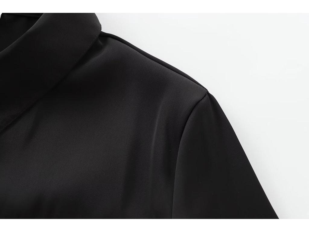 2025 Women's European & American Temperament Long Sleeve Shirt Dress with Pocket Detail