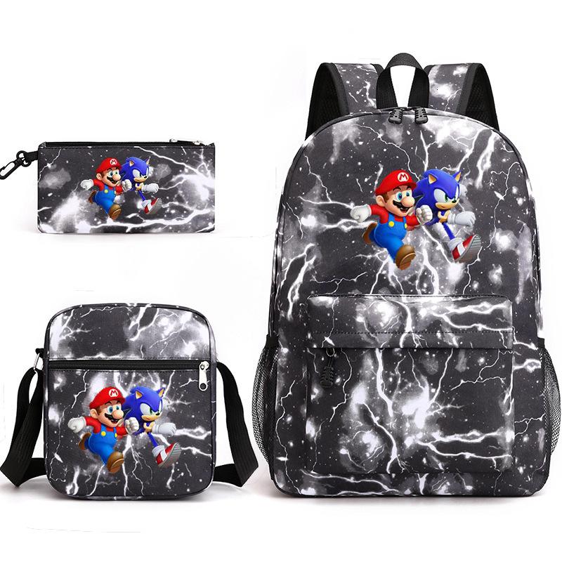 Backpack Sonic Student School Bag Cartoon Backpack Shoulder Bag Pencil Case Three-Piece Set