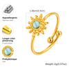 Waterproof Sun Shaped Nature Opal Stone Ring for Women, Stainless Steel Gold Plated Adjustable Finger Ring, Vintage Chic Jewelry
