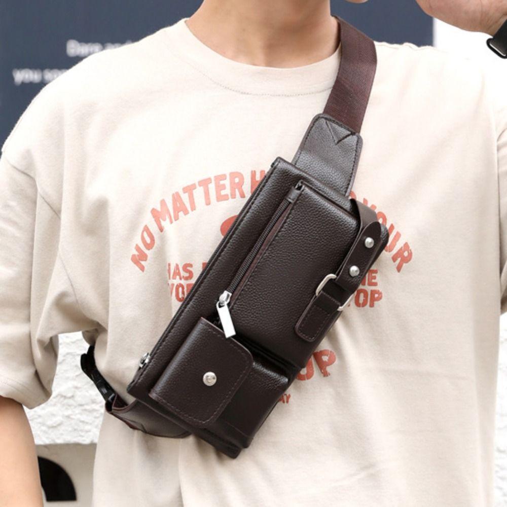 Waterproof Multi Pocket Fanny Pack Large-capacity PU Leather Waist Bag  Travel