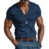 Vintage Summer Men's T-Shirt Streetwear 3 Buttons Open Fly Loose Clothing Print Short Sleeve T-Shirt