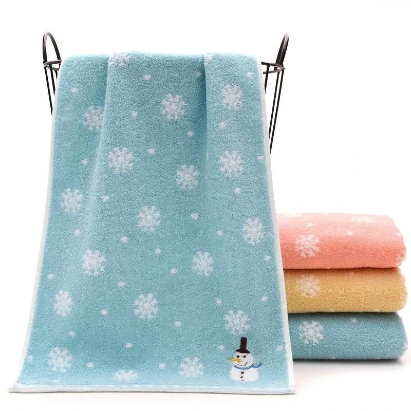 Christmas Hand Face Towel  for Kids 100% Cotton Snowman Washing Cloth  Home Towels Bathroom New Year Xmas Gift