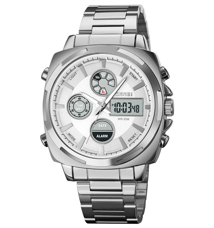 SKMEI 1673 Practical Sporty Men's Dual Display Watch Steel Strap Life Waterproof Fashion Outside Style Male Wristwatch