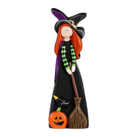 Unique Witch Collectible Figures Halloween Table Decoration, Cute Wooden Centerpiece, Farmhouse Autumn Ghost Pumpkin Black Cat Statues Ornament