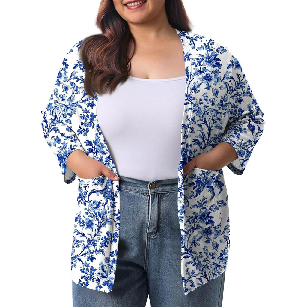 Women's Fall And Winter Fashion Casual Soild 3/4 Sleeve Mid-Length Cardigan Jacket