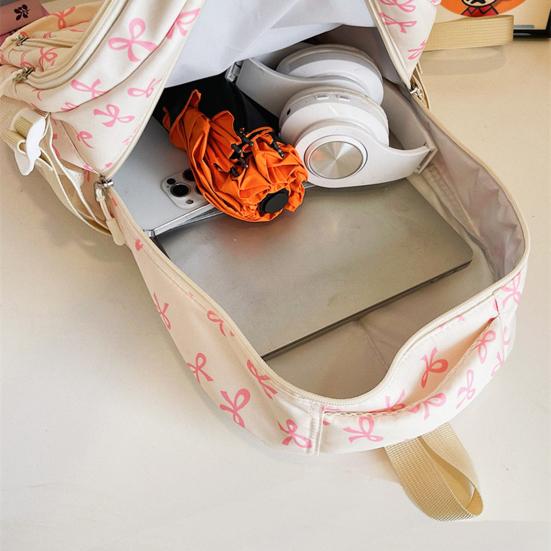 3 Pcs/Set Women Bow Bag Backpack Clutch Shoulder Bag Set Travel Rucksack with Bow Pattern for School Camping Travel
