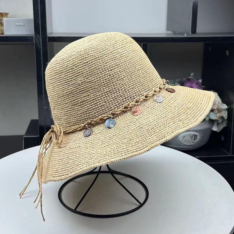 Handmade crochet raffia hat women's summer travel sunscreen UV protection sun straw hat sun hat foldable