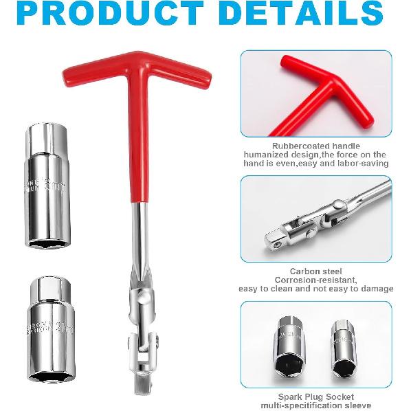 3Pcs Spark Plug Socket Wrench Set T-Handle, Universal 5/8" & 13/16" Spark Plug Tool Remover And Taller Tool For Motorcycles, Lawn Mowers, Small Motor
