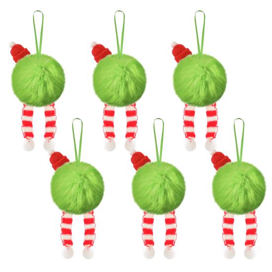 6Pcs Christmas Tree Pendant Striking Design Furry Christmas Furry Ball Decoration Hanging Ornament Seasonal Home Accents