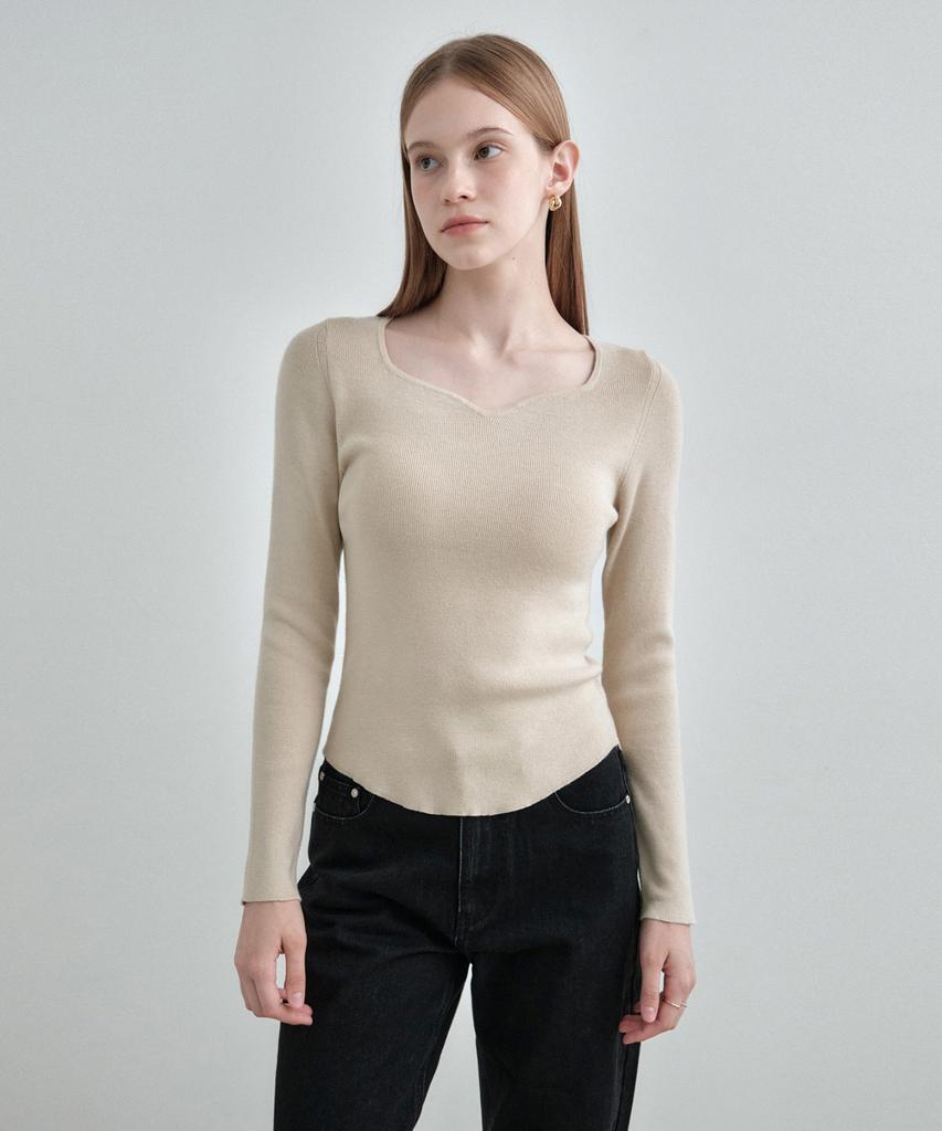 MONGDOL Heart Neck Slim Ribbed Knit Mdkt120_5 Colors