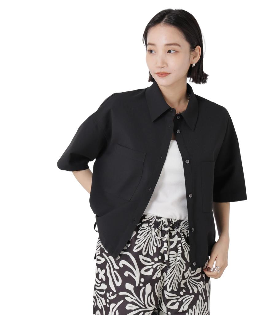 Nano Universe Drawstring Ribbon Cropped Hem Soccer Shirt be paired with other F 010 Black Women's (Can items) 673-5121322