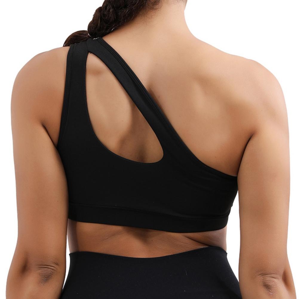 Damen Sport-BH mit One-Shoulder-Träger, süßer Workout-Yoga-BH, mittlerer Halt, gepolstert, bügellos, atmungsaktiv, Sport-Tops, Fitness, Fitnessstudio, Yoga, Sportweste