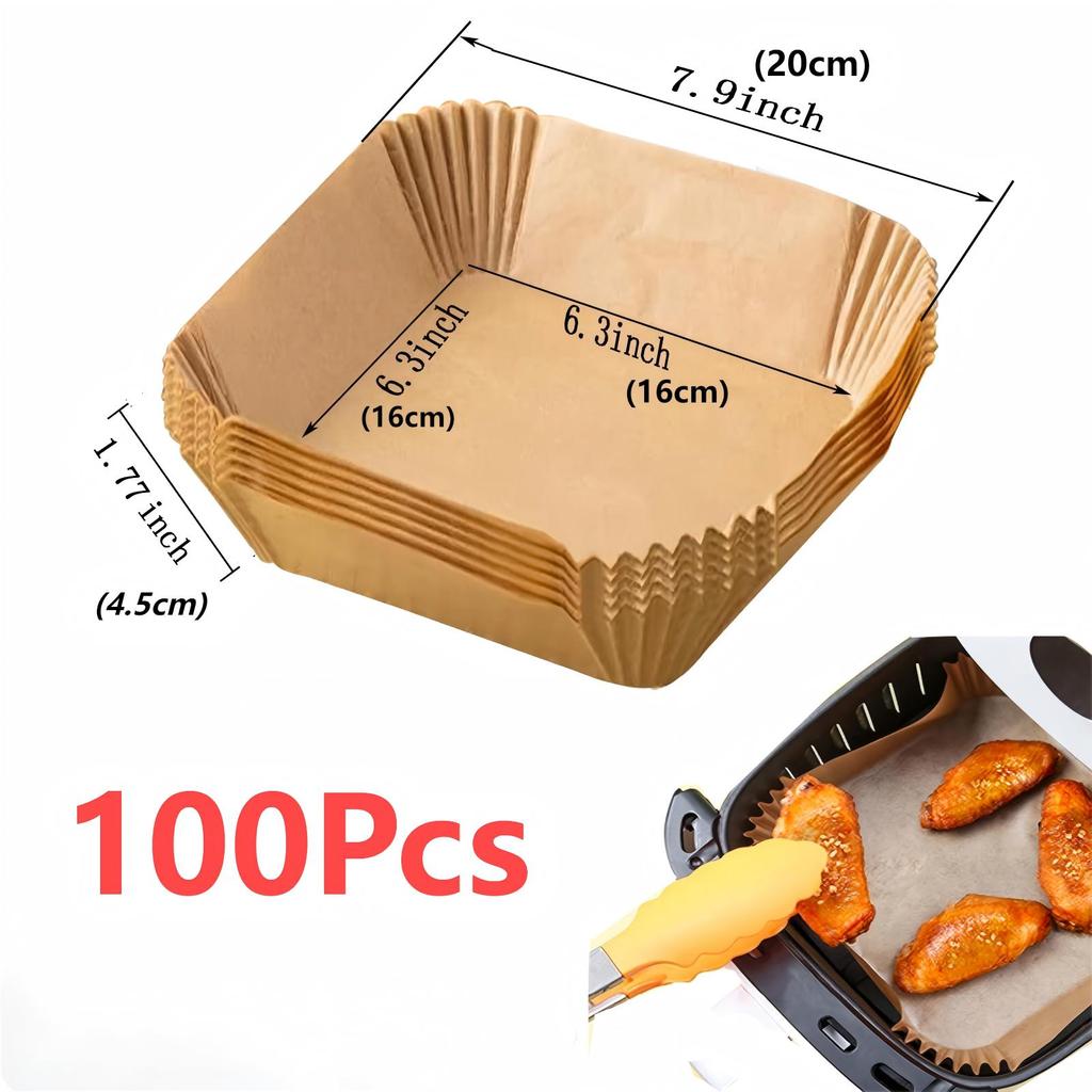 50/100 Pcs Air Fryer Special Paper Oil Paper Circular Square Baking Paper Food Grade High-Temperature Fryer Oil Paper