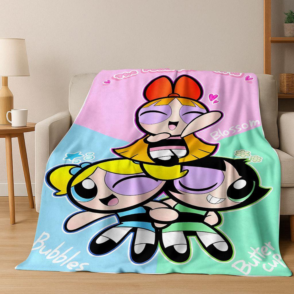 Κουβέρτα φανέλας κινουμένων σχεδίων P-Powerpuff Girl χαριτωμένη τέχνη, ζεστή μαλακή κουβέρτα για το σπίτι, υπνοδωμάτιο, κρεβάτι, καναπές, πικνίκ, γραφείο, δώρο, παιδί