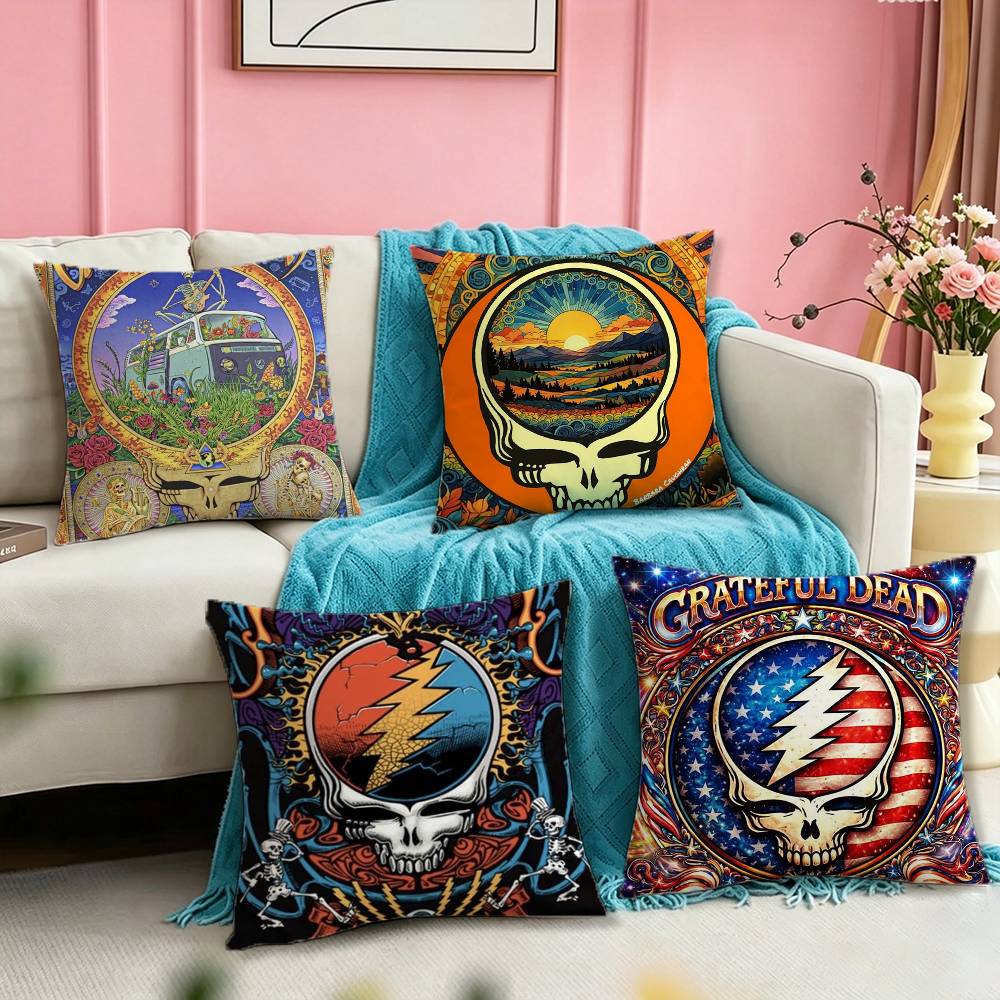 GGrateful DDead Band Square DoubleSided Printed Pillow Case Bedroom Bedside Pillow Sofa Cushion Cover