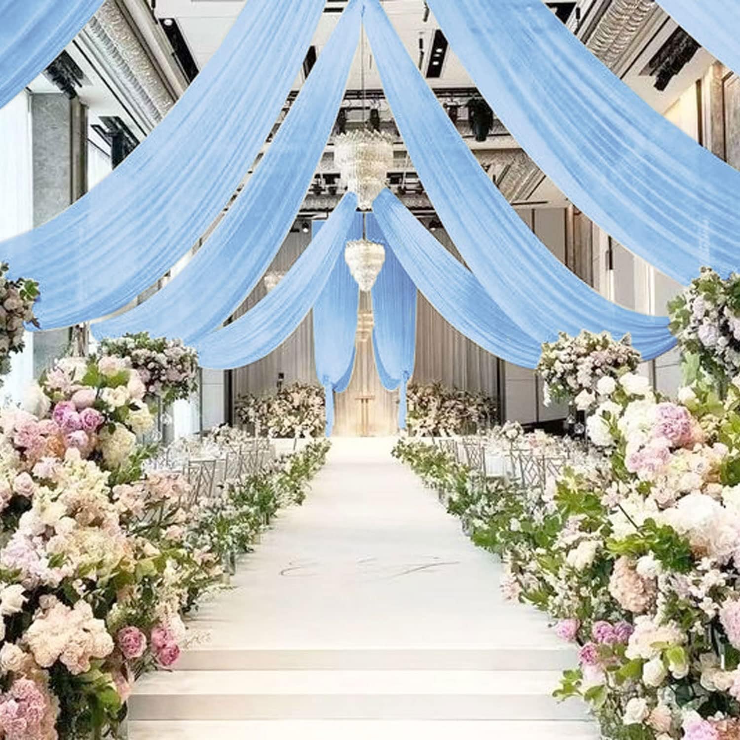 

Білі стельові портьєри для драпірування арки Тканина шифонова завіса для весільної церемонії Етап весілля Прикраса готелю Вуаль драпірування W150xH1000CM небо синє кольору