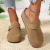 Women's Platform Closed-Toe Mules, Buckle Detail Slip-On Slides, Backless Loafers with Arch Support